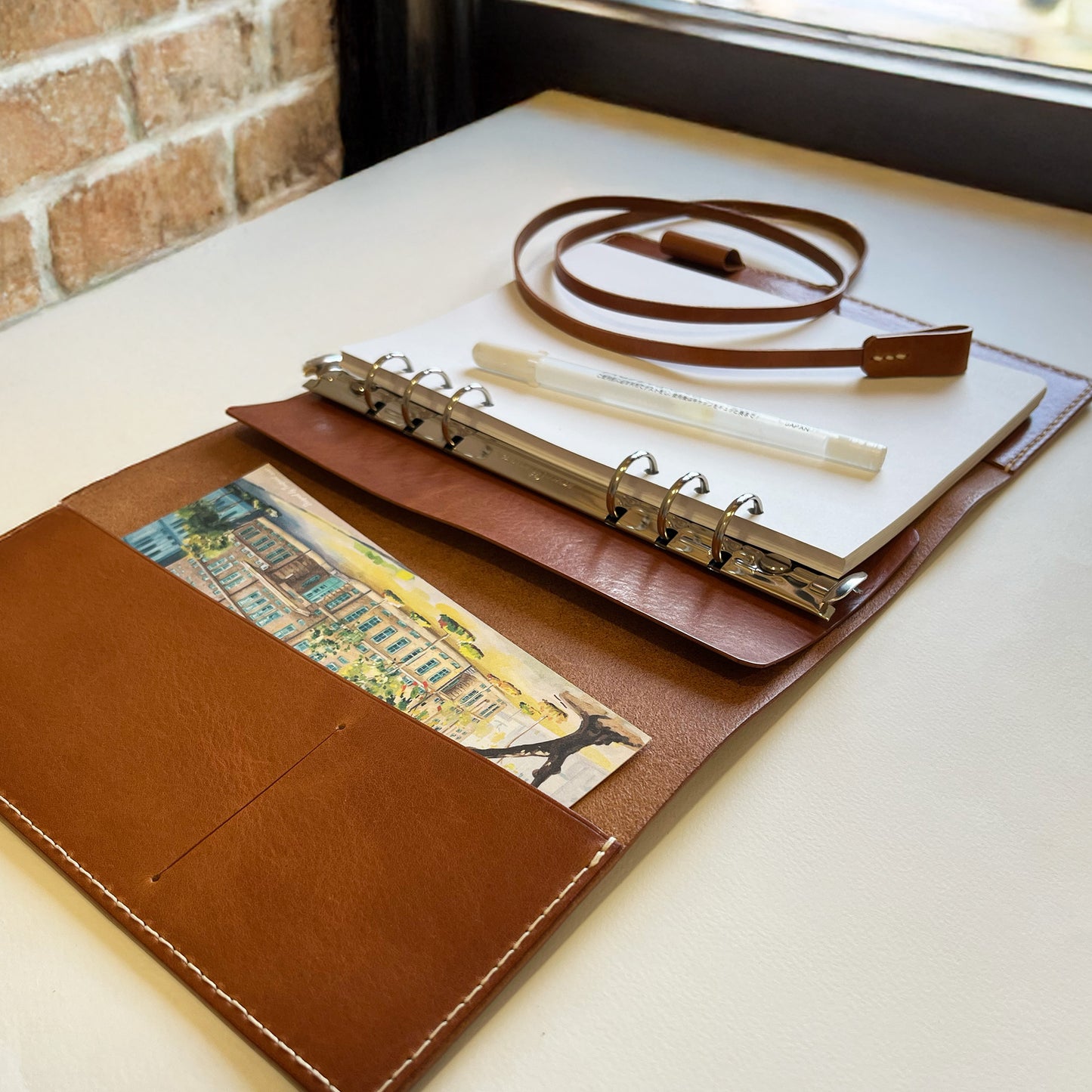 艾曼紐 A5 皮革六孔活頁筆記本封套 琥珀色