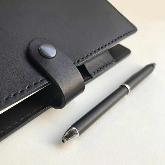 Bambini A5 皮革六孔活頁筆記本封套 石墨黑