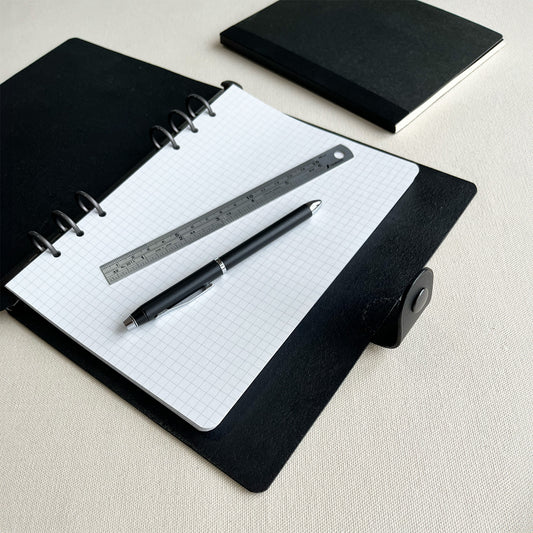 Kyoto A5 皮革六孔活頁筆記本封套 石墨黑