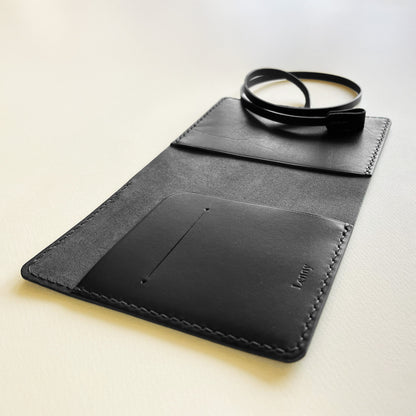 艾曼紐 皮革護照夾 石墨黑