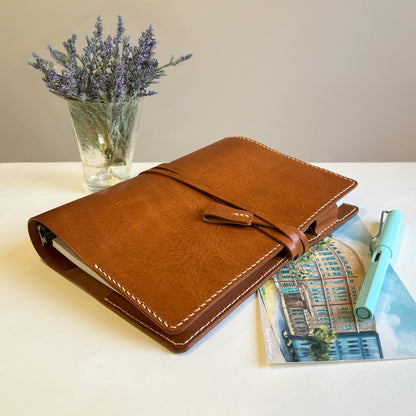 艾曼紐 A5 皮革六孔活頁筆記本封套 琥珀色