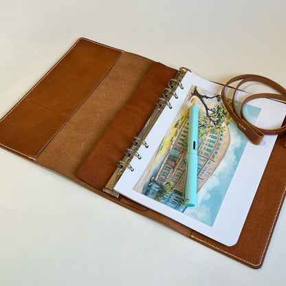 艾曼紐 A5 皮革六孔活頁筆記本封套 琥珀色
