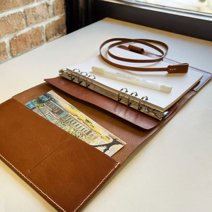 艾曼紐 A5 皮革六孔活頁筆記本封套 琥珀色