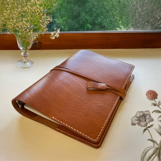 艾曼紐 A5 皮革六孔活頁筆記本封套 琥珀色