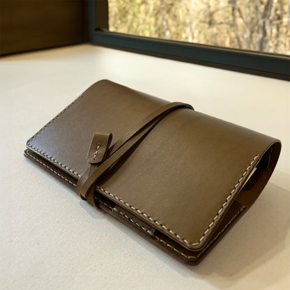 艾曼紐 A6 皮革六孔活頁筆記本封套 橄欖油綠/灰陶色