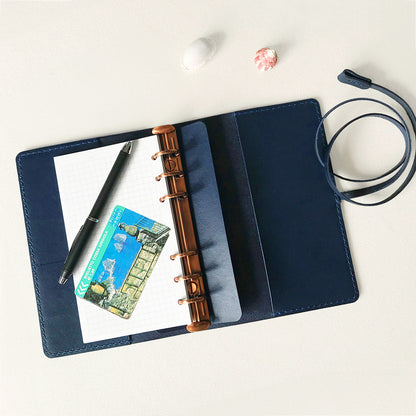 艾曼紐 A6 皮革六孔活頁筆記本封套 航海藍