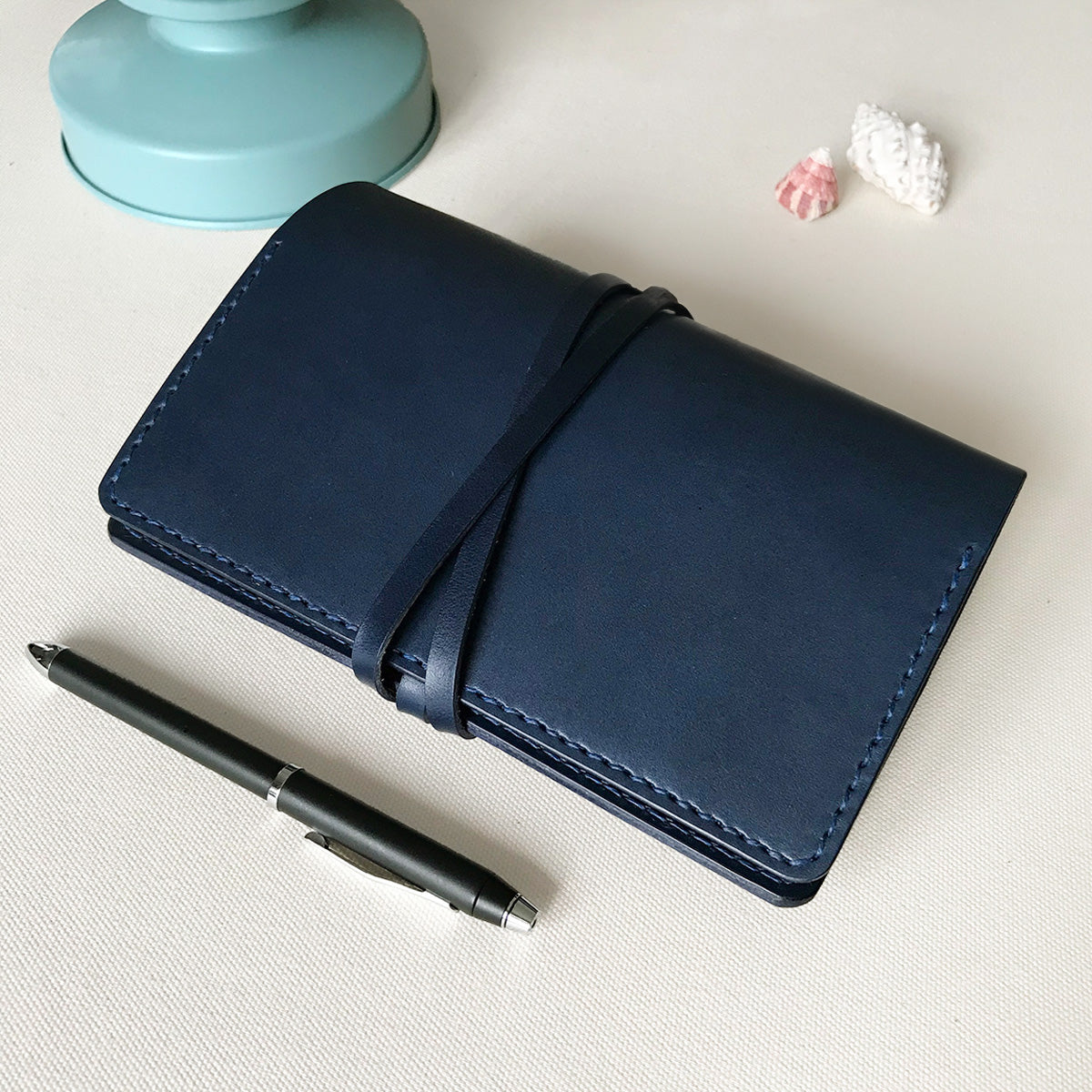 艾曼紐 A6 皮革六孔活頁筆記本封套 航海藍