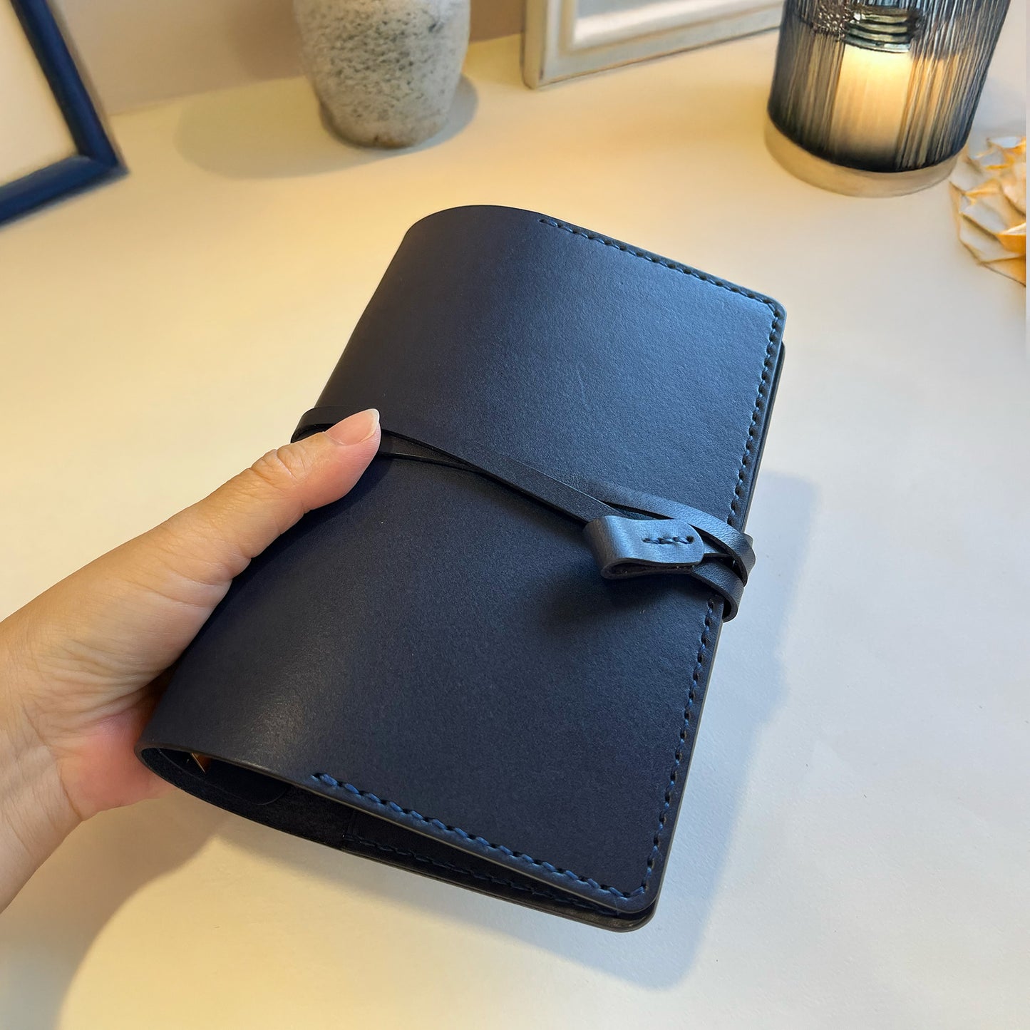 艾曼紐 A6 皮革六孔活頁筆記本封套 航海藍