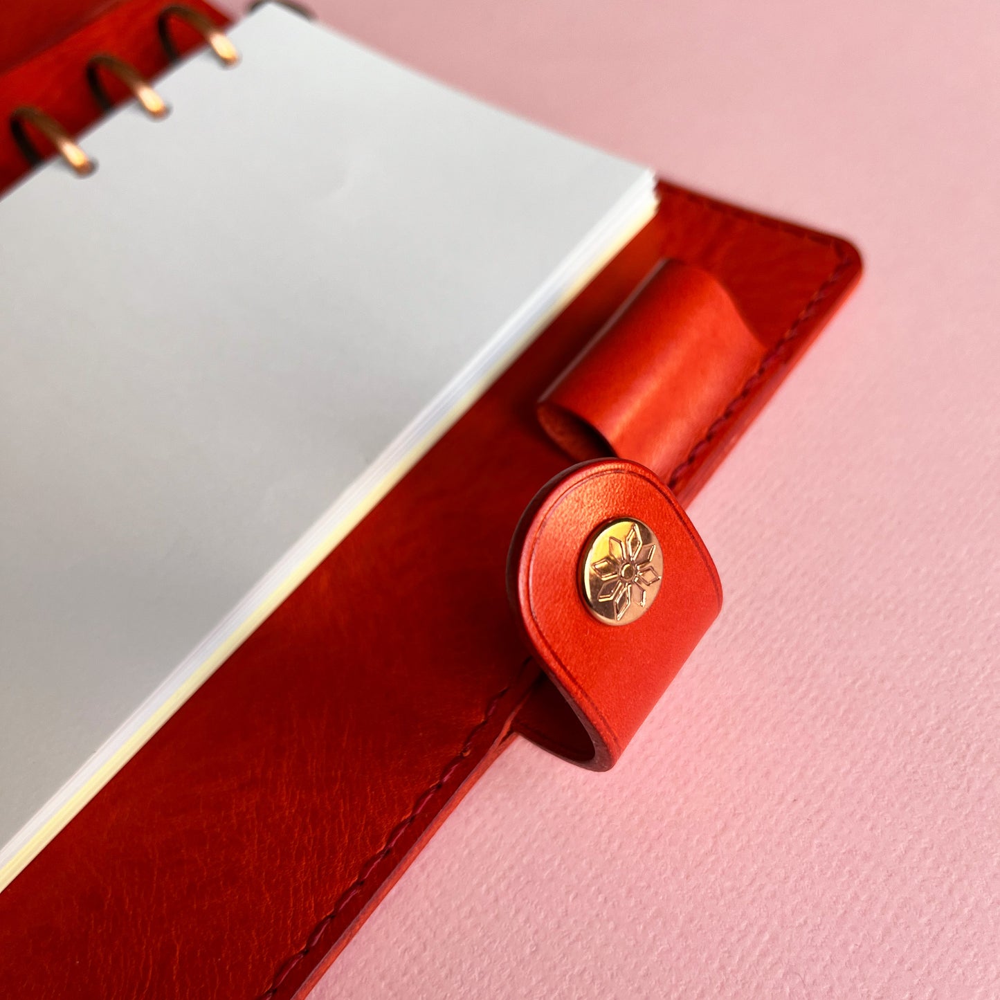 Kyoto A6 皮革六孔活頁筆記本封套 皇家玫瑰紅
