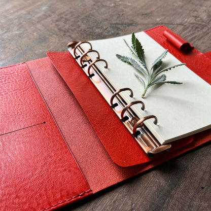 Kyoto A6 皮革六孔活頁筆記本封套 皇家玫瑰紅