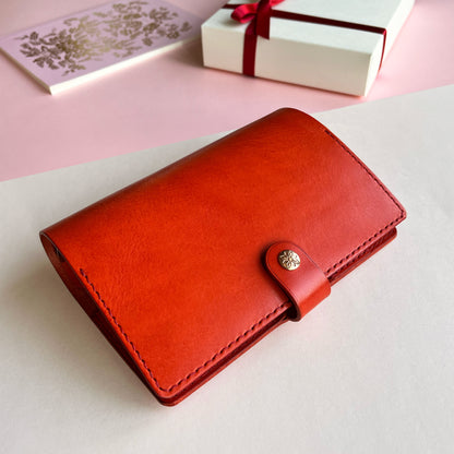 Kyoto A6 皮革六孔活頁筆記本封套 皇家玫瑰紅