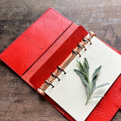 Kyoto A6 皮革六孔活頁筆記本封套 皇家玫瑰紅