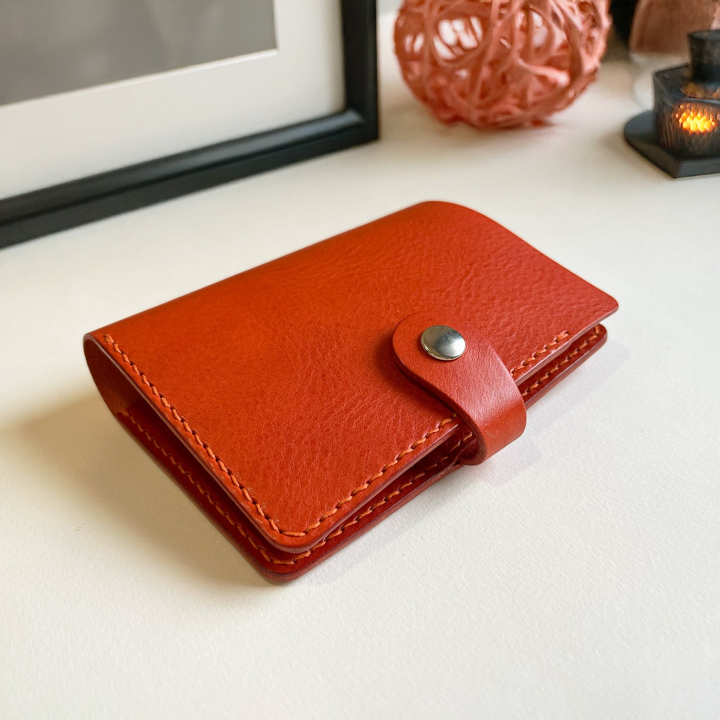 Accademia 皮革護照夾 珊瑚紅