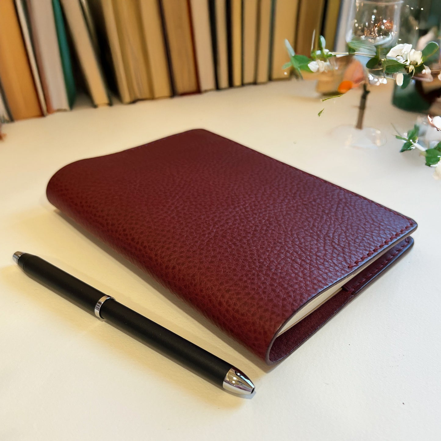 Journey A6 皮革筆記本封套 酒紅色