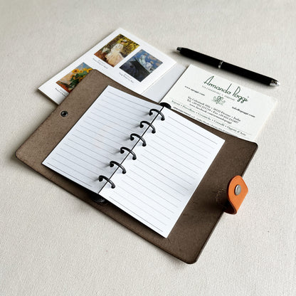 Kyoto A7 皮革六孔活頁筆記本封套  自然棕/岩灰色