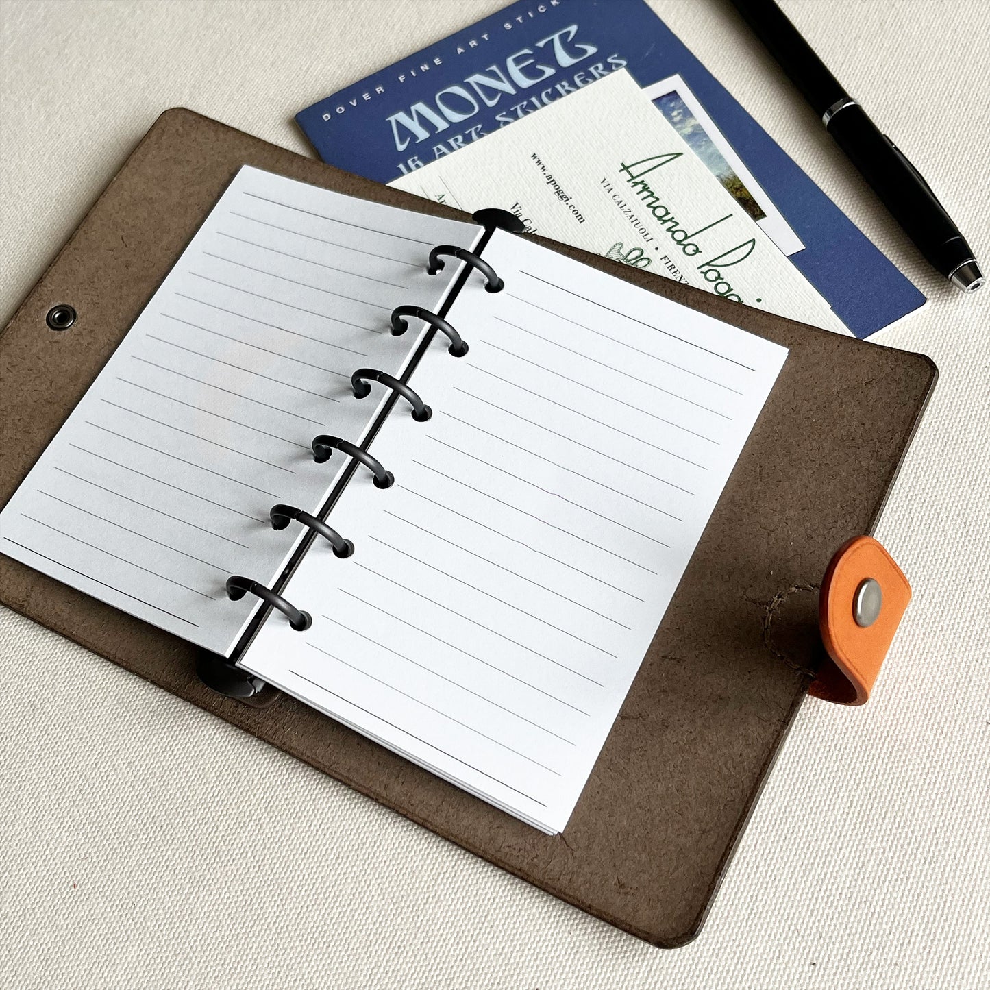 Kyoto A7 皮革六孔活頁筆記本封套  自然棕/岩灰色