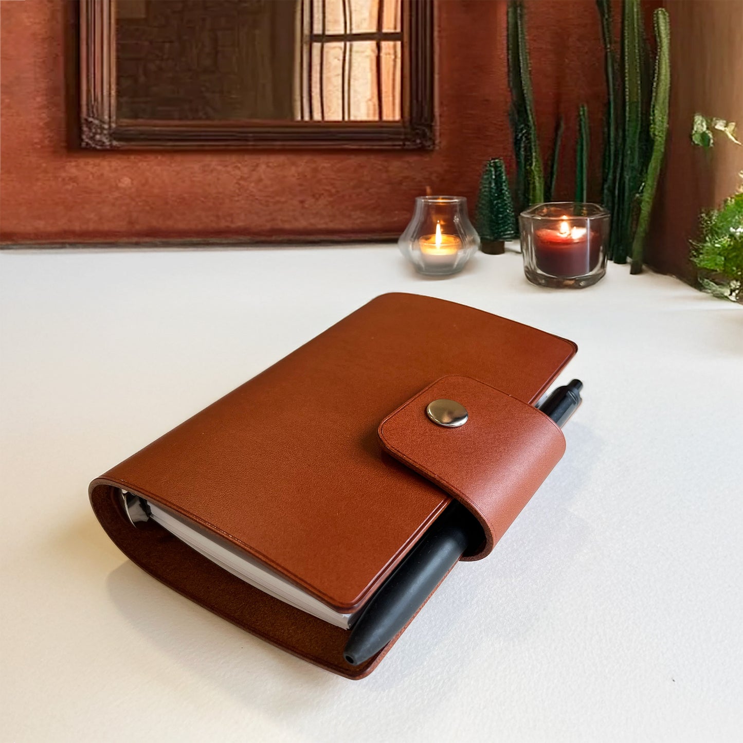 Madrid A7 皮革六孔活頁筆記本封套  焦糖棕/ 可可色