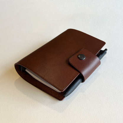 Madrid A7 皮革六孔活頁筆記本封套  焦糖棕/ 可可色