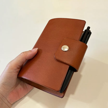 Madrid A7 皮革六孔活頁筆記本封套  焦糖棕/ 可可色