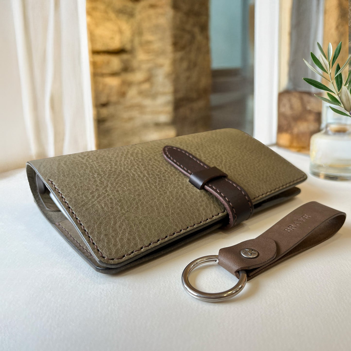 Oliver A6 皮革六孔活頁筆記本封套  橄欖綠 NEW