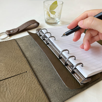 Oliver A6 皮革六孔活頁筆記本封套  橄欖綠 NEW