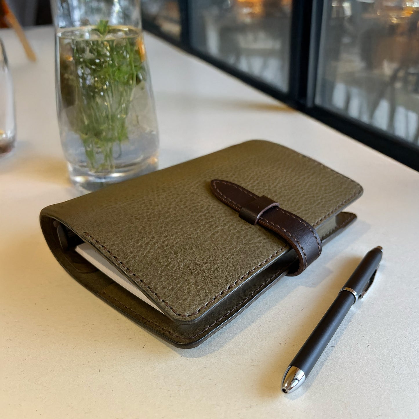 Oliver A6 皮革六孔活頁筆記本封套  橄欖綠 NEW