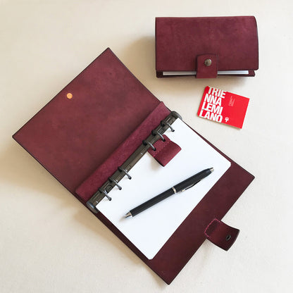 Uffizi A6 皮革六孔活頁筆記本封套 古典紅絲絨